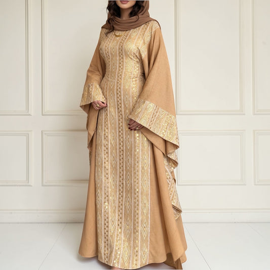 عباية زينة - لون بيج وذهبي